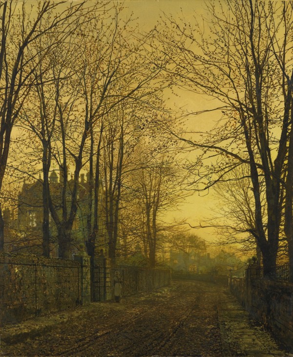 Autumn view with figure by John Atkinson Grimshaw